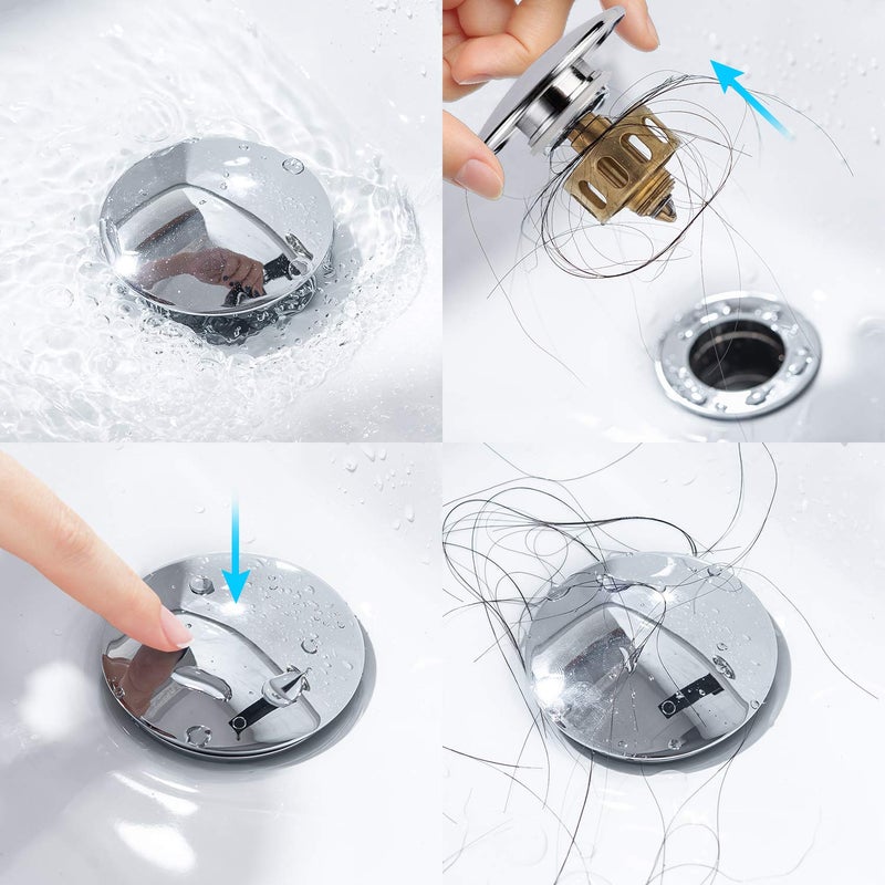 KAIYING Pop Up Drain, Bathroom Sink Drain Stopper with Overflow, Vessel Sink Drain Assembly with Detachable Basket Stopper, Anti-Explosion and Anti-Clogging Drain Strainer (Chrome) - Image 2